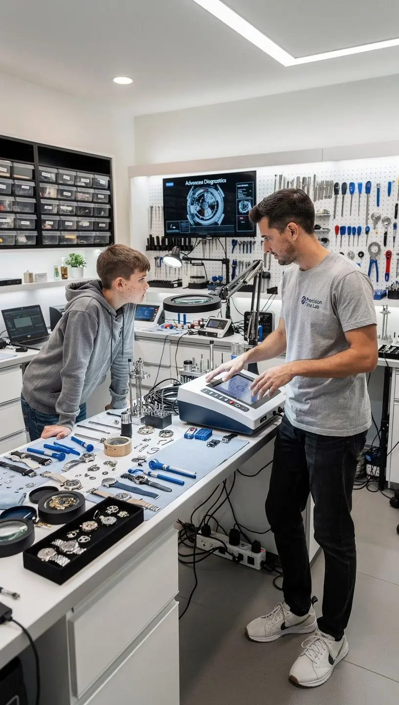 Close-up of automatic watch gears and mechanics.