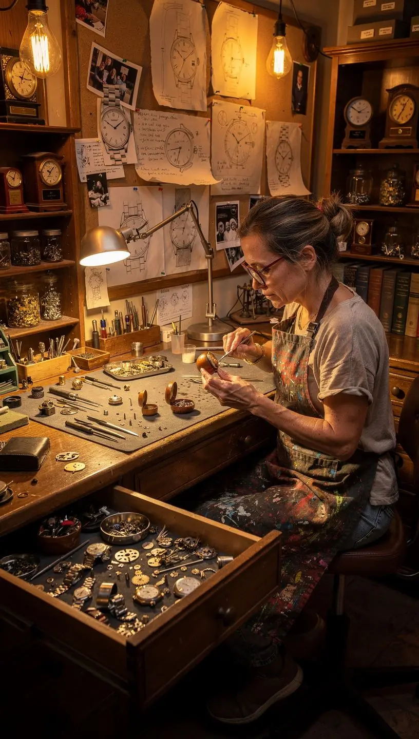 Mechanical watch components laid out for analysis