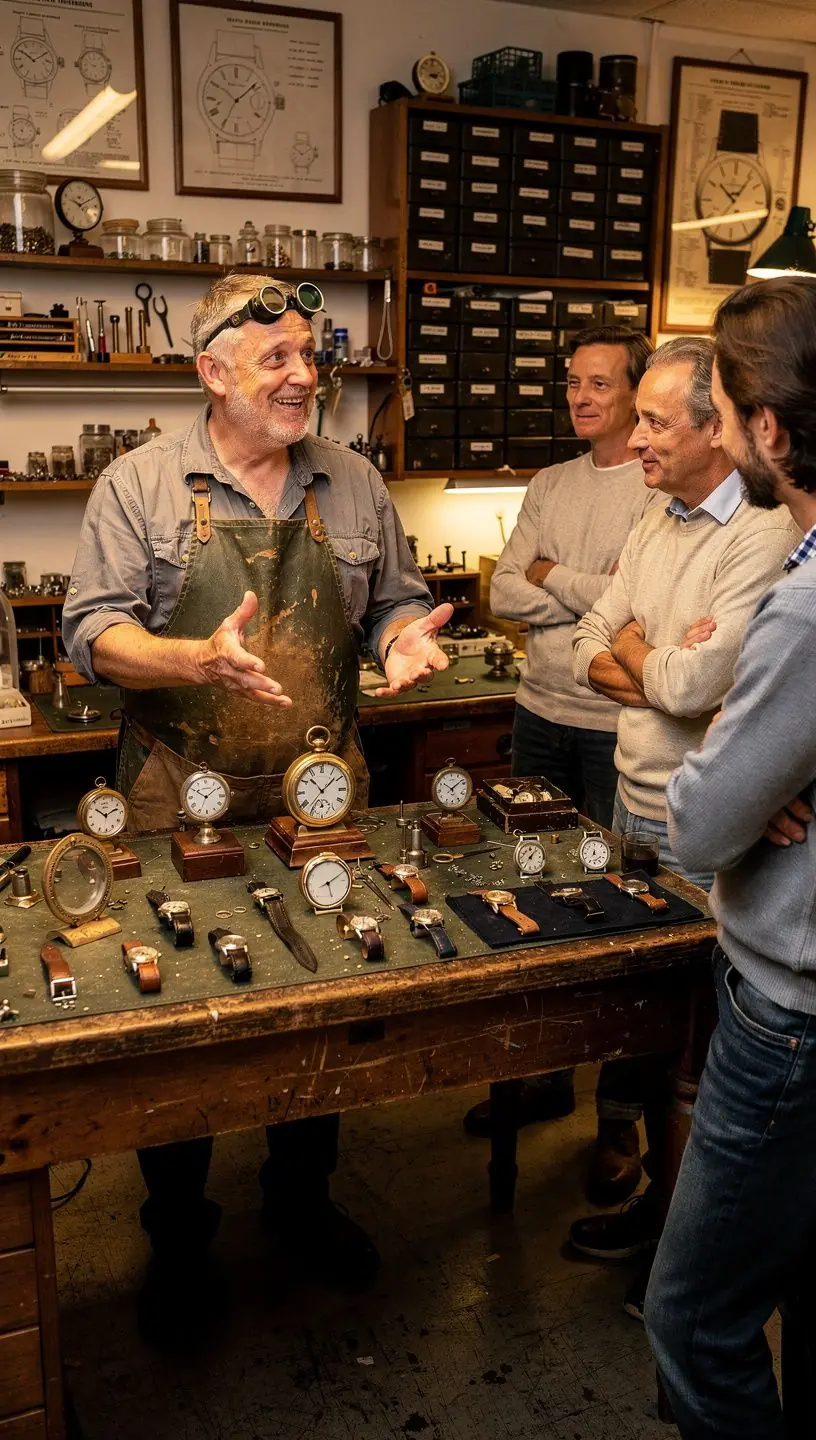 Watch repair technician examining watch movement under temperature conditions.