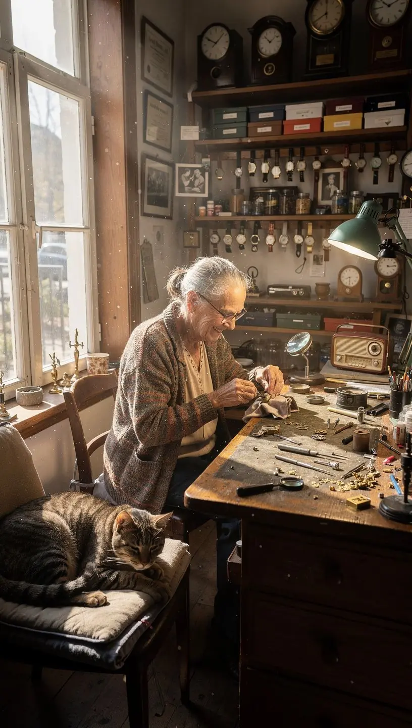 Watch repair technician demonstrating lubrication techniques